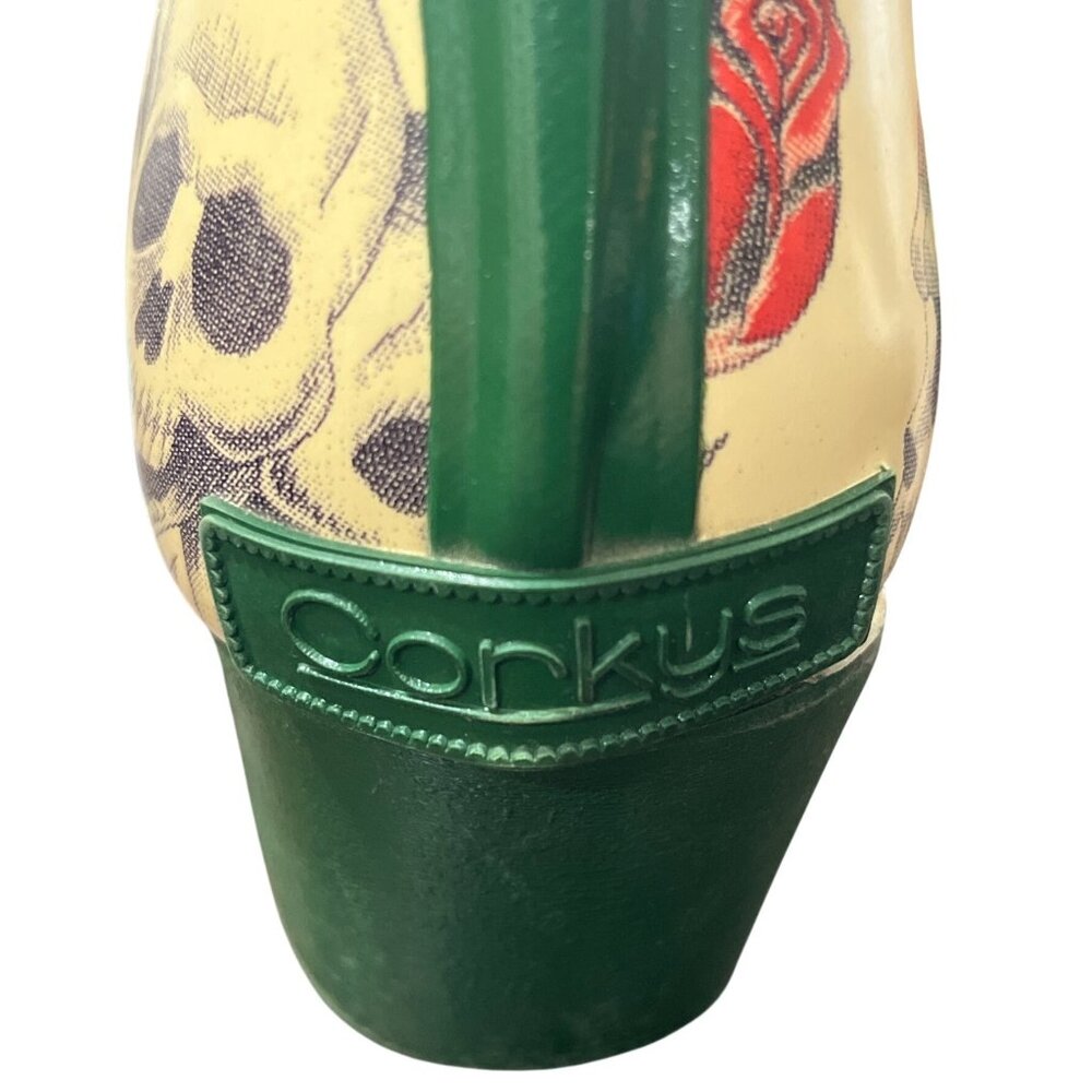Corkys Womens Skull & Rose Print Cowboy Rain Boots Rubber Size EU 38 / US 8 - Picture 2 of 10